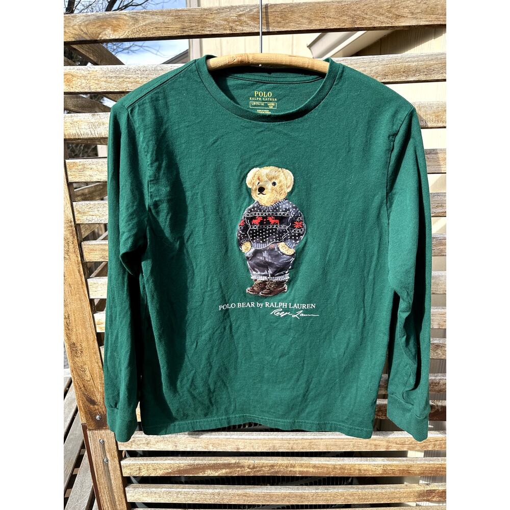 Ralph Lauren Youth Large Green Long Sleeve Polo Bear